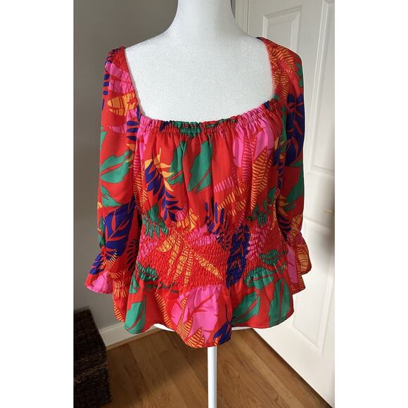 Skies Are Blue Top on or off Shoulder Elastic Smocking Crop Length XL - Picture 1 of 3